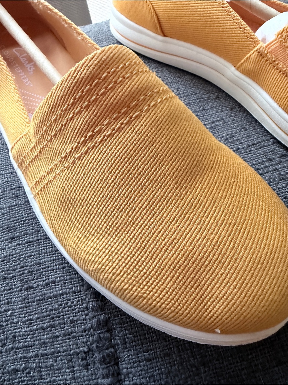 Clarks Women's Mustard Canvas Slip-On Loafers - Picture 6 of 10